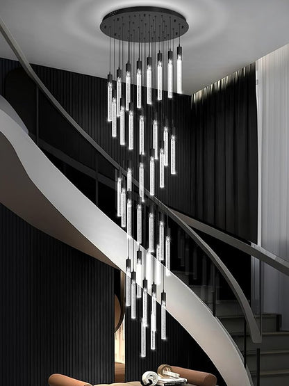 Flashing God Long Chandeliers for High Ceiling Black Bubble Crystal Chandelier Large Foyer Entrance Chandeliers for High Ceiling Big Crystal Chandelier LED Dimmable 2700K-6000K