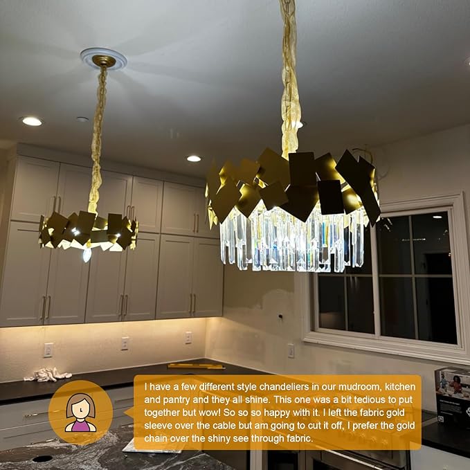 A AXILIXI Modern Crystal Chandelier Gold 24” Round Chandeliers for Dining Room 9 Light Drum Ceiling Pendant Light Fixture K9 Crystal Luxury Semi Flush Mount Chandelier for Foyer Living Room Bedroom