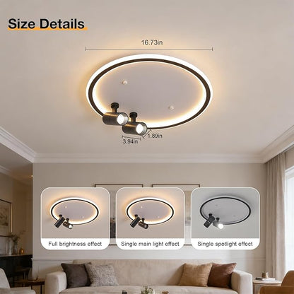 Shine LUEST Modern LED Bedroom Ceiling Light, 2 Adjustable Spotlights, Dimmable Round Close to Ceiling Lamp, Black White Minimalist Lighting for Living Room Bedroom Kitchen Dining Room