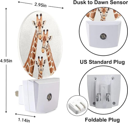 Funny Giraffes Night Lights Plug into Wall African Safari Animal Long Neck Spotted Skin Plug-in Nightlight Auto on/Off Dim Light Sleep Friendly for Boys Girls Men Women Room Decor