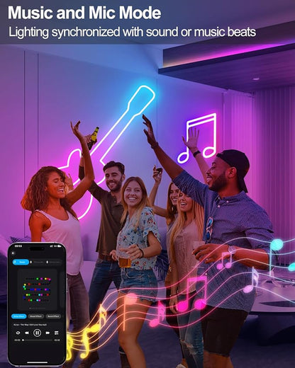 Smart Neon Rope Lights USB, 16.4Ft LED Rope Lights IC & RGB Color Changing with APP Control, Music Sync Neon Strip Lights Outdoor Waterproof DIY for Gaming Room Living Indoor Decor