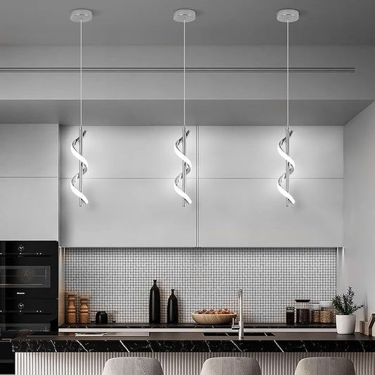 CANEOE Modern Led Pendant Light Fixture, 5500K Cool White Spiral Integrated LED Hanging Lamp, Adjustable Height Island Light Fixture for Kitchen Sink Living Room Dining Room Bedroom,1 Pack
