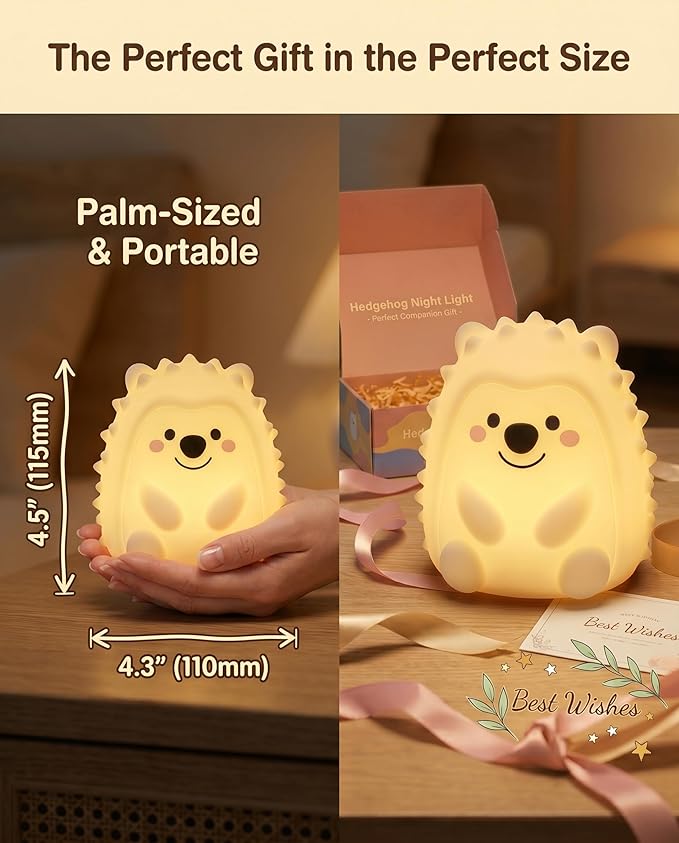 Hedgehog Night Light for Kids, 15/30/60m Timer Squishy Silicone Baby Lamp, Remote & Touch 8-Color BPA-Free Rechargeable Nursery Light for Breastfeeding Bedside Sleep Buddy Decor Gift