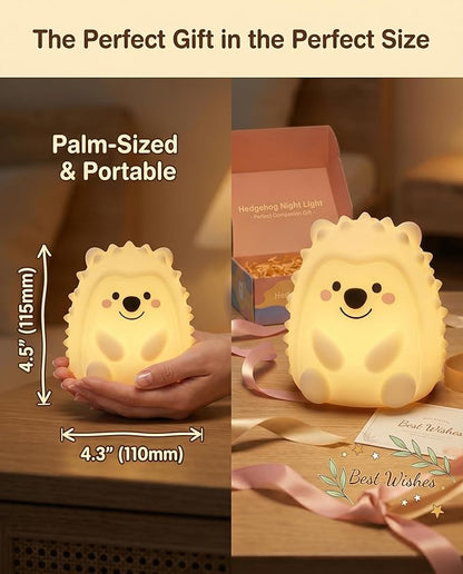 Hedgehog Night Light for Kids, 15/30/60m Timer Squishy Silicone Baby Lamp, Remote & Touch 8-Color BPA-Free Rechargeable Nursery Light for Breastfeeding Bedside Sleep Buddy Decor Gift