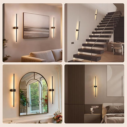 ONEWISH Battery Operated Wall Sconces Set of 2, 27.75" Rechargeable Wall Lights with Remote, 3-Color Dimmable Wireless Sconces for TV Wall Decor, Picture Light, Bedroom, Black