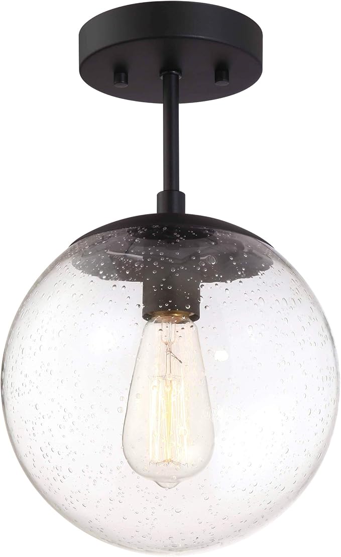 Design House Gracelyn 1-Light Dimmable Semi-Flush Ceiling Light, Clear Seedy Glass, Matte Black, 588517
