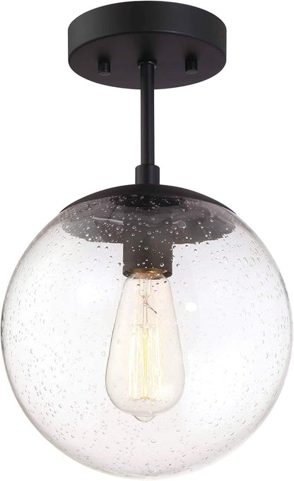 Design House Gracelyn 1-Light Dimmable Semi-Flush Ceiling Light, Clear Seedy Glass, Matte Black, 588517