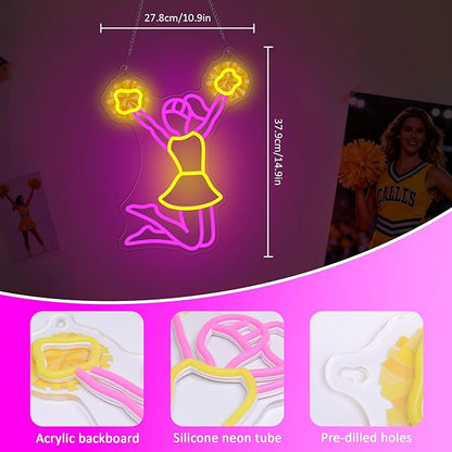 OkiyiD Cheerleading Neon Sign, Dimmable LED Wall Art for Cheerleaders, Girls, Women, Ideal for Bedroom, Dance Studio, Club Decor with USB Power and Hanging Kit
