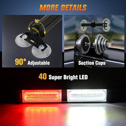 Nilight 40LED Red White Emergency Strobe Traffic Advisor Light Bar with Suction Cups Dash Safety Warning Hazard Flashing Lights Interior Front/Rear Windshield for Trucks Construction Vehicles