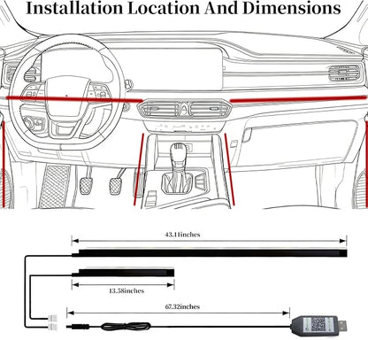 DIBMS APP Controlled RGB Car Interior Light Strip, 43.3 Inches Acrylic Auto Ambient Lighting Kit with Dreamcolor Chasing, Center Console Dashboard Lamps with APP Remote Control