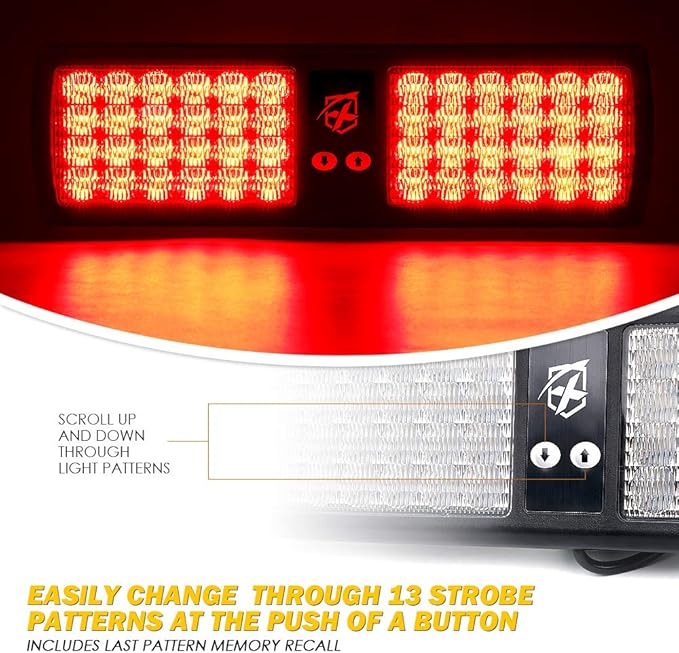 Xprite Red 48LED Visor Strobe Flashing Lights Sunshield Hazard Warning Light for Law Enforcement Emergency Vehicles Trucks Cars