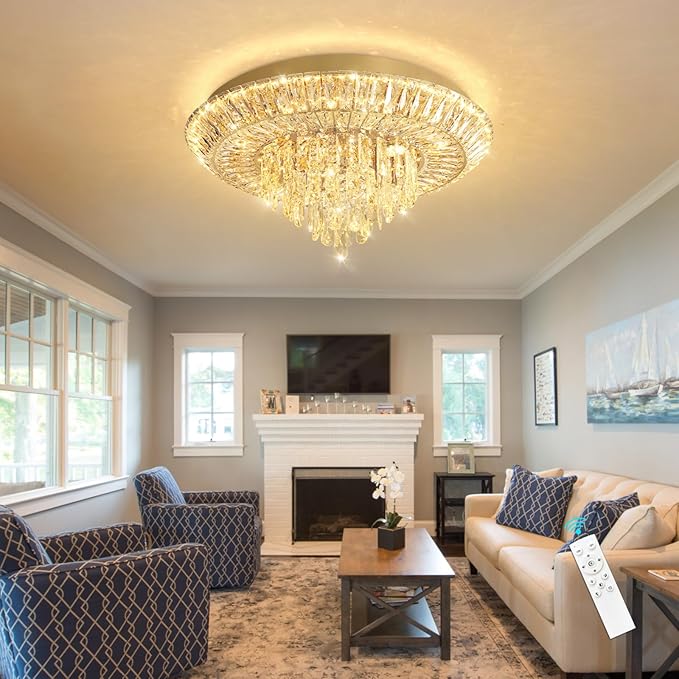 Modern LED Chandelier Crystal Ceiling Light Fixture Raindrop Chandeliers Dimmable Lighting for Living Room Dining Room Entryway Bedroom Gold