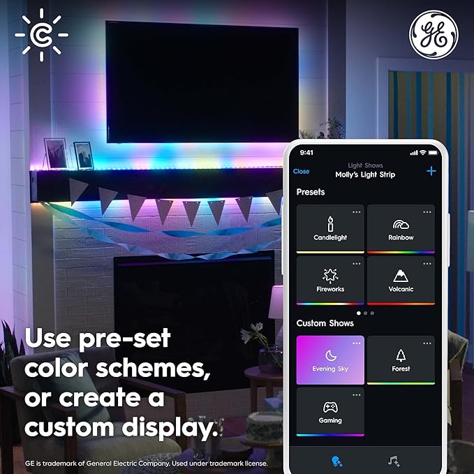 GE Cync Dynamic Effects Smart LED Light Strip with Music Sync, Color Changing WiFi Lights, Indoor Light Strip, Compatible with Alexa and Google Home, 32ft and Power Supply