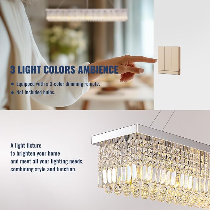 59-inch Modern Crystal Chandelier,13-Light K9 Crystal Rectangle Chandelier for Dining Room,Kitchen Island Adjustable Hanging Pendant Light Fixture,Chrome Finish