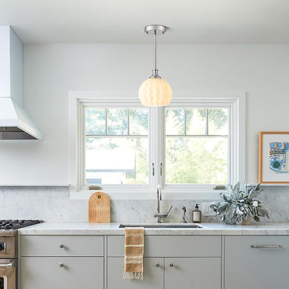 Brushed Nickel Pendant Lights Kitchen Island, 7.3" 1-Light Modern Milk Glass Globe Light Fixtures with Adjustable Rods, Hanging Ceiling Lighting for Sink, Hallway (E26 Base)