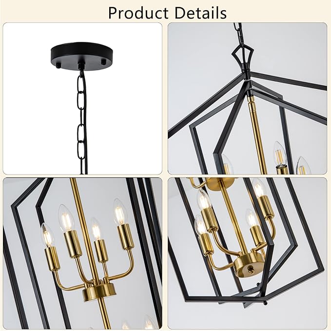 Lanhall 12-Light Lantern Tired Foyer Entryway Hanging Lights Farmhouse High Ceiling Pendant Lights Industrial Chandelier for Hall Foyer Entryway Living Room-Brushed Brass