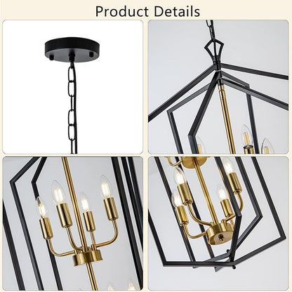 Lanhall 12-Light Lantern Tired Foyer Entryway Hanging Lights Farmhouse High Ceiling Pendant Lights Industrial Chandelier for Hall Foyer Entryway Living Room-Brushed Brass