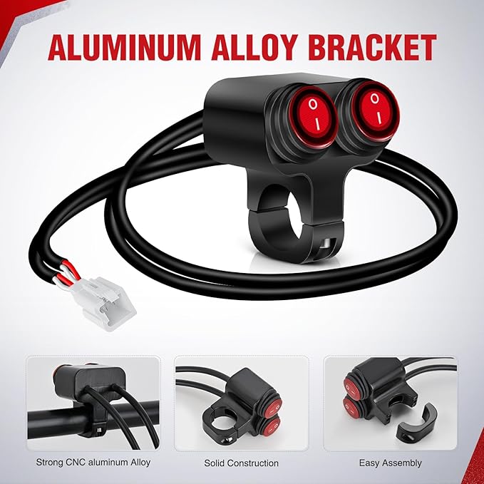 Nilight Motorcycle 7/8" (22mm) Handlebar Switch Plug and Play 12V Waterproof On Off Push Button Dual Control for ATV UTV Driving Light Bar