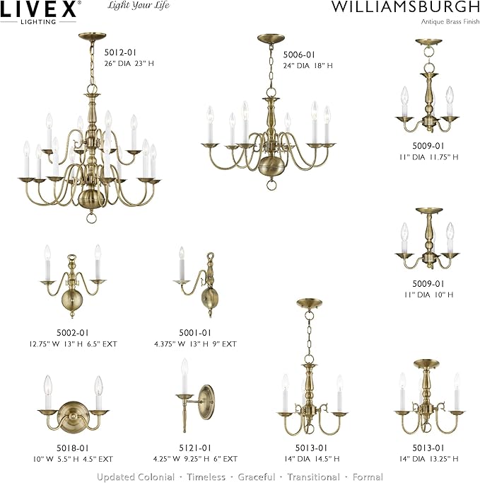 Livex Lighting 5006-01 Williamsburgh 6 Light Antique Brass Chandelier