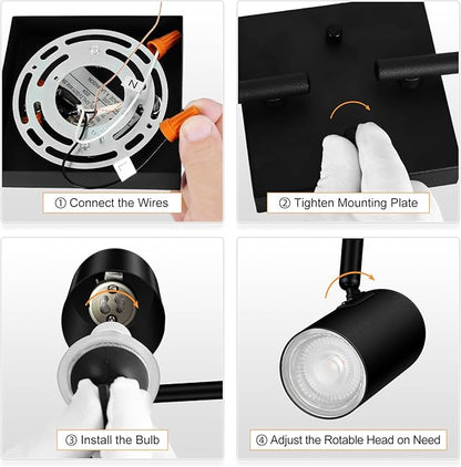 BoostArea 4-Light Track Lighting Kit, Modern Track Lighting Fixtures Ceiling, Rotatable Light Heads, Flush Mount Ceiling Spotlight, Black Track Lighting for Living Room/Bedroom, GU10 Bulb Not Included