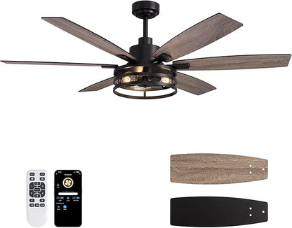 Farmhouse 60 Inch Ceiling Fan with Remote and App Control, Quiet 6-Speed Reversible DC Motor, Black Cage Design for Bedroom, Living Room, Covered Patio