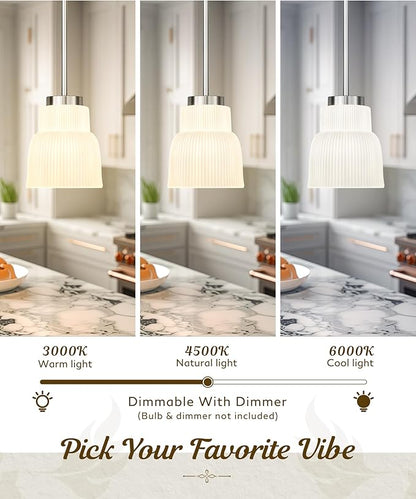 FEMILA 6.7" Milk Glass Pendant Lights Kitchen Island, Brushed Nickel Antique Chandelier, Hanging Light Fixture for Bedroom Hotel Living Room, 4FYD87MIL BN
