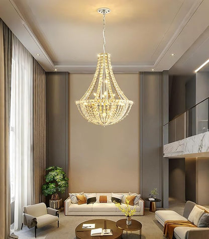 Luxury Large Empire Chandelier High Ceiling Crystal Chandeliers for Foyer Gold Light Fixture for Staircase Living Room E12 Bulbs Required