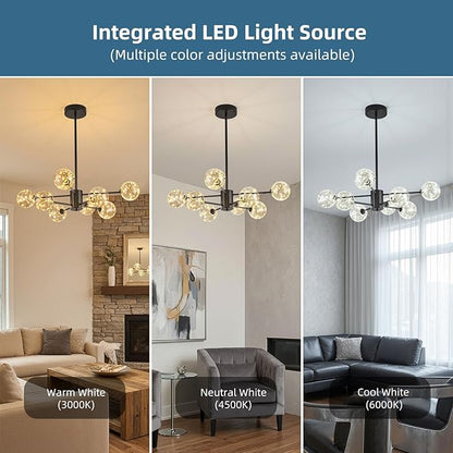 Modern Led Chandelier with Globe Glass,8 Light Dimmable Chandeliers for Dining Room,Pendant Lights Bubble Light for Dining Room,Farmhouse Kitchen Island,Living Room,Bedroom,Entrway,Hallway,3000-6000K