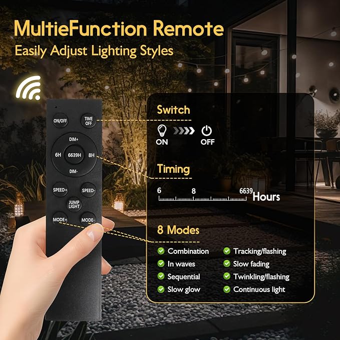 Outdoor String LED Patio Lights - 100Ft 30M Outside Waterproof Light with Remote Dimmable S14 Shatterproof Bulb Connectable Hanging Outdoor Electric Lighting for Backyard Yard Easter Gifts for men