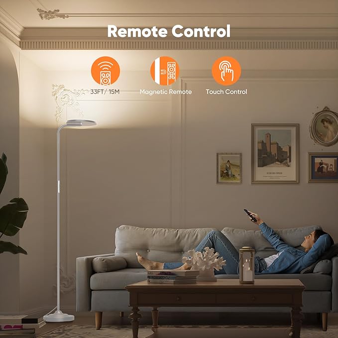 SIBRILLE 36W LED Floor Lamp, Super Bright Standing Lamp, Modern Stepless Dimmable Torchiere Tall Lamp with Remote Control, 350°Rotating Head Reading Floor Lamp for Living Room, Bedroom, Office