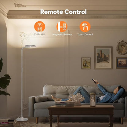 SIBRILLE 36W LED Floor Lamp, Super Bright Standing Lamp, Modern Stepless Dimmable Torchiere Tall Lamp with Remote Control, 350°Rotating Head Reading Floor Lamp for Living Room, Bedroom, Office