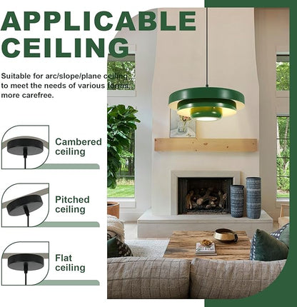 Vintage Industrial Green Pendant Light, 17.7" Large Adjustable 59" Cord Hanging Ceiling Light Fixture Mid Century Modern Chandelier for Garage Workshop