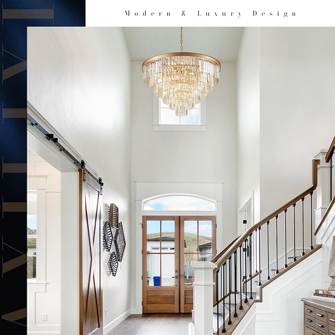 Modern Gold Crystal Chandeliers 35'' Large Chandeliers for High Ceiling Foyer K9 Crystal 6-Tier Luxury Chandelier 22-Light Round Ceiling Chandelier Light Fixtures for Staircase Entry Living Room