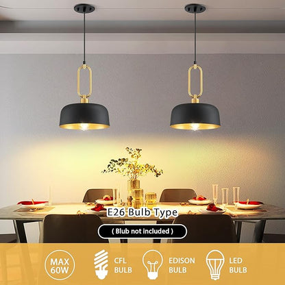Industrial Pendant Lighting Fixture, 2-Pack Black Farmhouse Pendant Light, Vintage Hanging Ceiling Lights Fixture for Kitchen Island Hallway Dining Room 2 Pack
