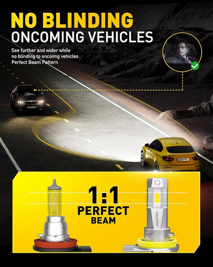 AUXITO H11/H8/H9 LED Bulbs 50,000LM 900% Brighter, 6500K Cool White, 3 Min Plug and Play Installation - Pack of 2