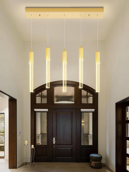 Flashing God 5-Lights Rectangular Pendant Lights for Kitchen Island Gold Linear Crystal Chandelier Modern Chandeliers for Kitchen Island Dining Room