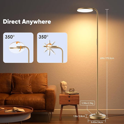 SIBRILLE 36W LED Floor Lamp, Super Bright Standing Lamp, Modern Stepless Dimmable Torchiere Tall Lamp with Remote Control, 350°Rotating Head Reading Floor Lamp for Living Room, Bedroom, Office