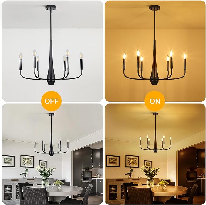 ACNKTZ Black Chandelier, 6-Light Modern Farmhouse Chandeliers for Dining Room Light fixtures Over Table Hanging, Industrial Metal Chandelier for Entryway Kitchen Island Bedroom Living Room