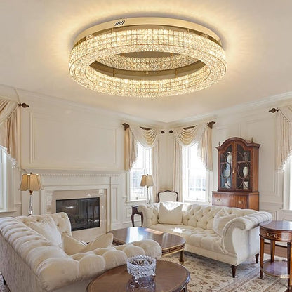 ykolupty 40'' Crystal Chandelier for Living Room Large Chandeliers for Living Room Crystal Flat Mounted Ceiling Lights Dining Room Bedroom Dimmable 2700-6000K (Gold Chandelier)