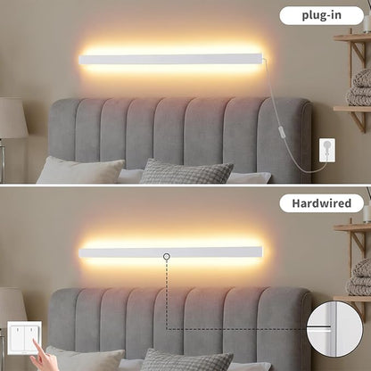 KELUOLY Modern Plug in Long Wall Sconce, 39.3" White Matte LED Wall Lights, 20W Warm White 3000K Acrylic Indoor Wall lamp, with 59" Plug Cable for Bedroom, Living Room, Hallway