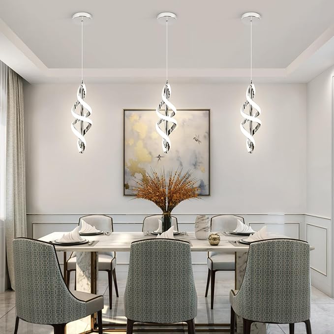 3 Packs Modern Pendant Light,4000K LED Kitchen Island Pendant Lights,Adjustable Pendant Lighting Over Island Hanging Pendant Light Fixtures for Kitchen Dining Room Hallway(Chrome, 3 Packs)