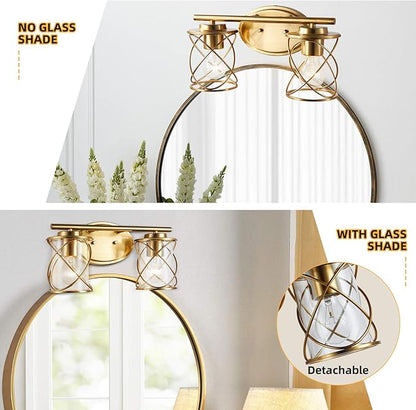 mavcadonf 2-Lights Bathroom Vanity Lights, Bathroom Light Fixtures Over Mirror, Brushed Gold Vanity Light, Farmhouse Wall Lights with Clear Glass Shade, Bathroom Wall Lamp for Mirror Kitchen Bedroom
