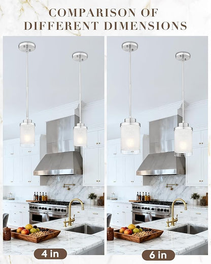 TENGXIN Modern Pendant Light for Kitchen Island, 6 Inch Brushed Nickel Hanging Ceiling Light Fixture,Farmhouse Pendant Lighting for Dining Room Bedroom Bar Office 2Pack,TXPLBN01-2PK-L