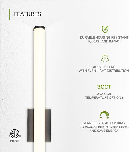 ASD 36" LED Linear Vanity Light Fixture, Modern Bathroom Sconce — 3 Color 3000K-5000K, Dimmable, 30W 2100LM, Energy Star & ETL Listed — Over Mirror Makeup Slim Bar for Bedroom, Cabinets — Black