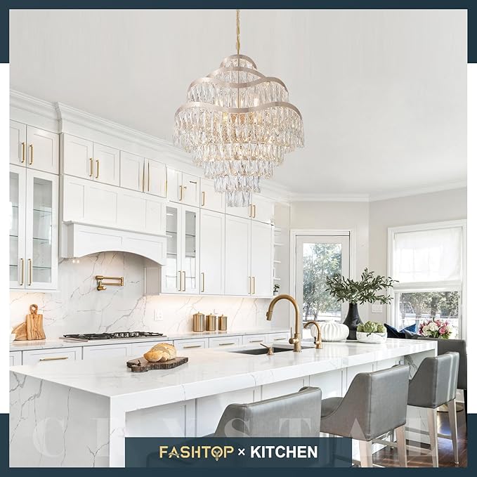 9-Tier K9 Crystal Chandelier 16 Lights Luxury Gold Light Fixtures 24" Crystal Pendant Ceiling Lighting for Living Room Dining Room Foyer Bedroom Kitchen, E12