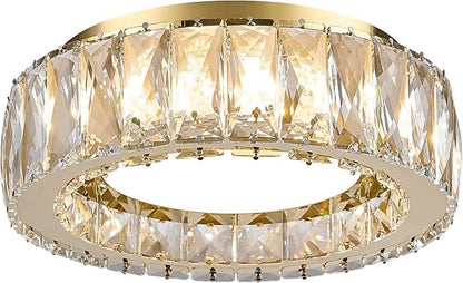 Crystal Gold Flush Mount Ceiling Light Fixture,Dimmable LED 5CCT 3000K-6000K Chandelier,11 Inch Modern Small 24W Round Lighting Fixtures for Kitchen Hallway Foyer Laundry Room