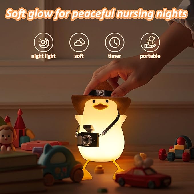 Anywin Duck Night Light for Kids, Cute Benson Ducks Gifts, Squishy Touch Silicone Animal Nursery Bedside Lamp Goose Gifts, Dimmer & Rechargeable, Birthday Gifts for Boys Girls Women Teens(Cowboy Duck)