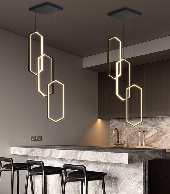 3-Rings Dimmable Pendant Lighting Adjust LED Mini Chandelier Ceiling Light Fixtures for Kitchen Island Dining Room Living Room Bedroom Black