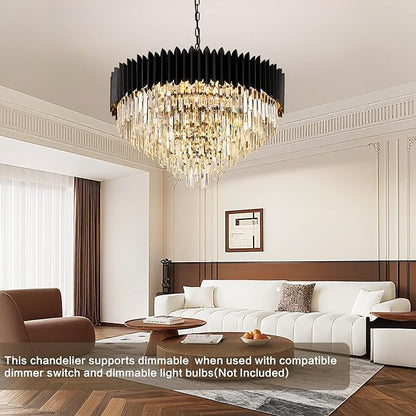 Luxury Crystal Chandelier Black Chandeliers — 30" 6-Tier 16-Light K9 Crystal, Large Lighting Fixture for Dining Room Living Room Foyer