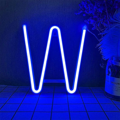 LED Letter Lights Blue Letters Neon Sign 26 Alphabet Light up Letters/Wards Night Light USB and Battery Powered Neon Lights for Home Bar Wedding Birthday Party Christmas Home Bar Decoration (W)